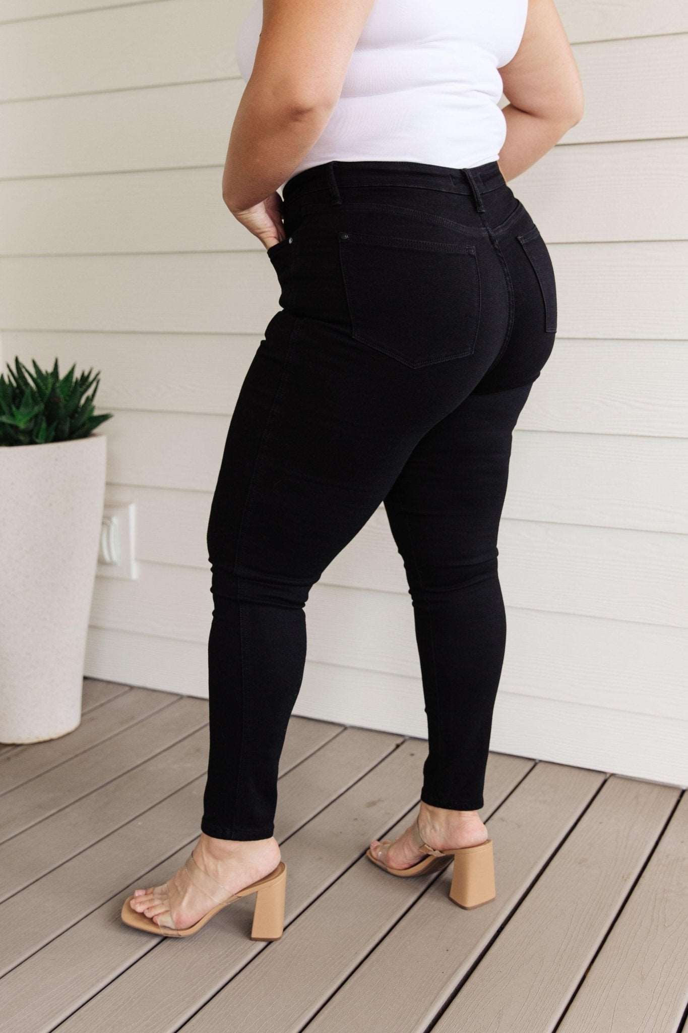 Audrey High Rise Control Top Classic Skinny Jeans in Black - Hey Hunni LLC