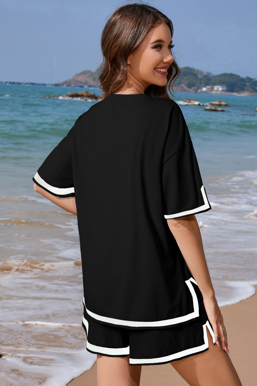 Black Contrast Trim Tee and Shorts Set - Hey Hunni LLC