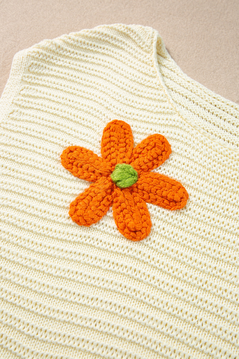 White Flower Crochet Round Neck Knitted Top - Hey Hunni LLC