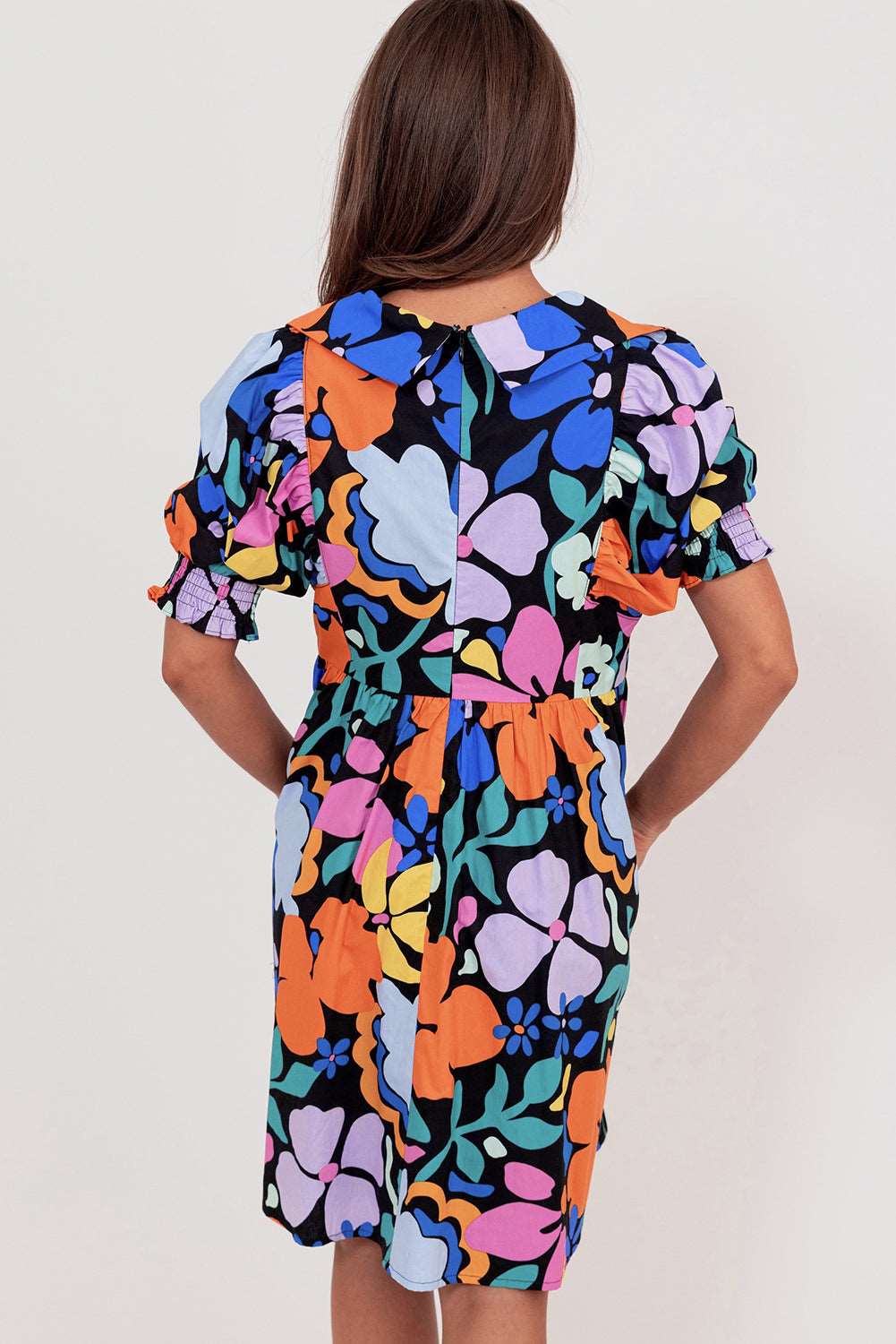 Blue Collared Split Neck Floral Flared Dress - Hey Hunni LLC