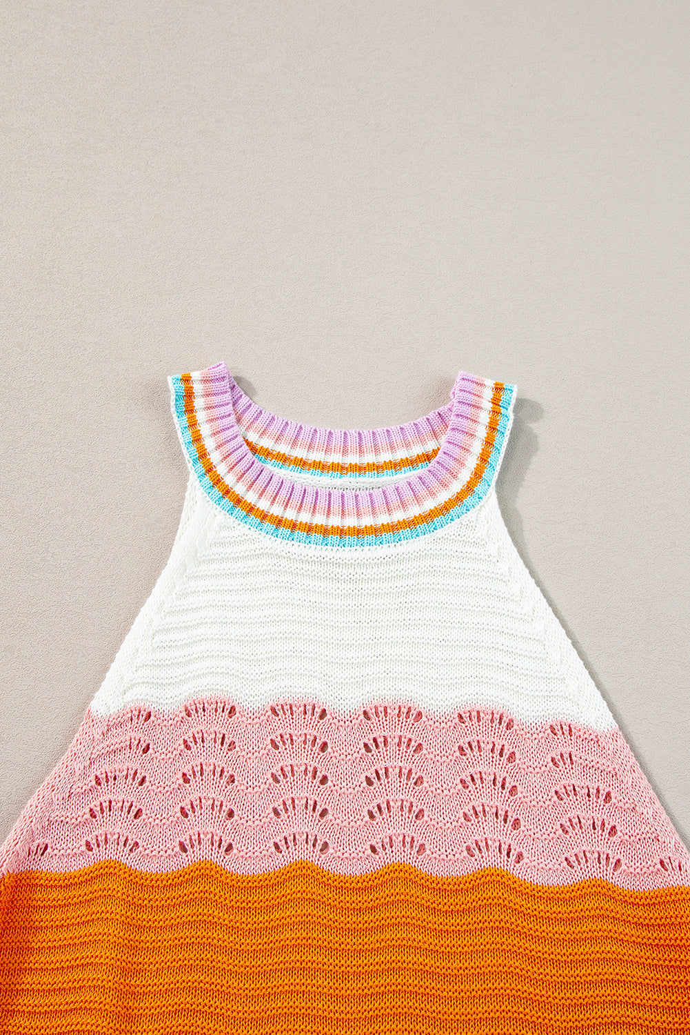 Multicolour Wavy Striped Print Textured Knit Sleeveless Sweater Top - Hey Hunni LLC