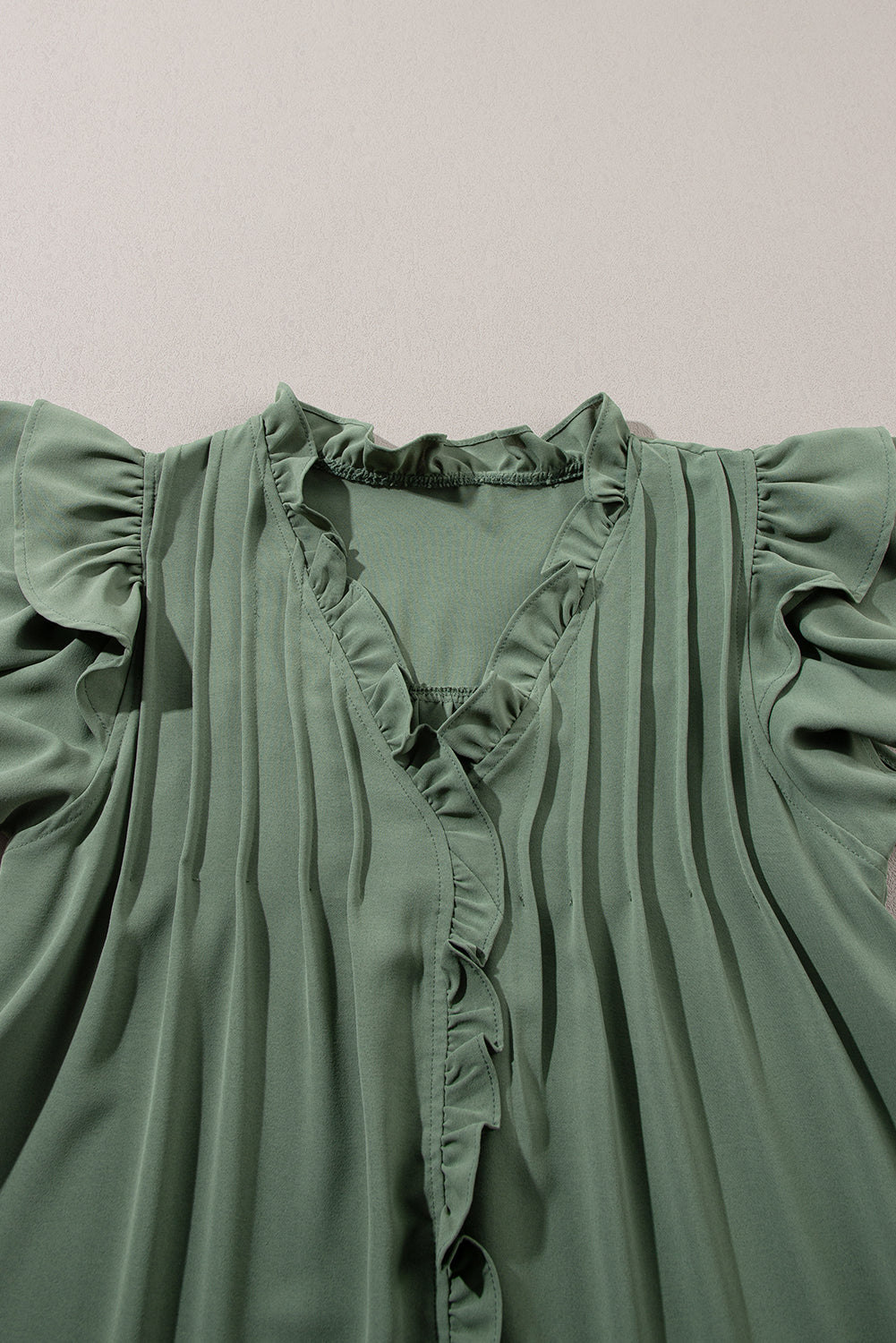 Mist Green Ruffle Sleeve V Neck Frilled Shift Dress - Hey Hunni LLC