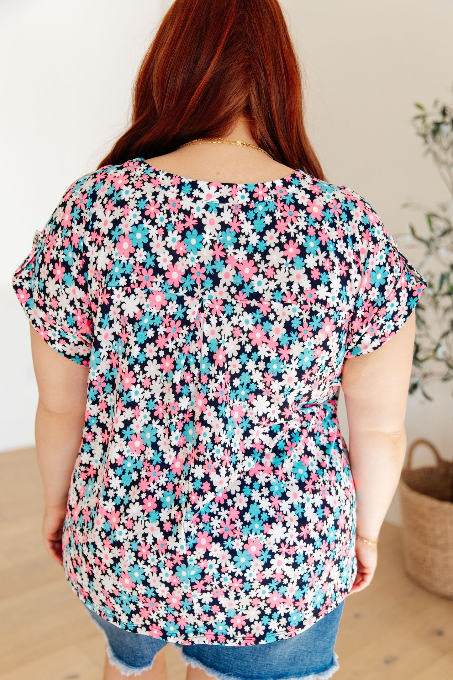 Lizzy Cap Sleeve Top in Navy and Hot Pink Floral - Hey Hunni LLC