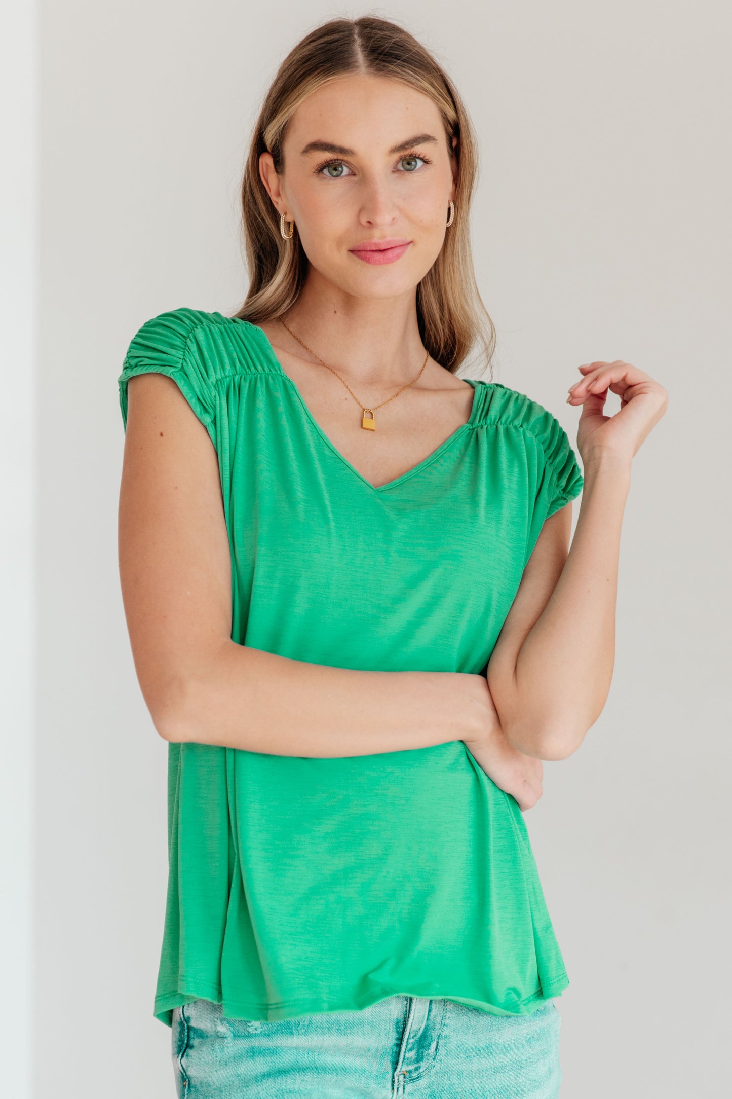 Ruched Cap Sleeve Top in Emerald - Hey Hunni LLC