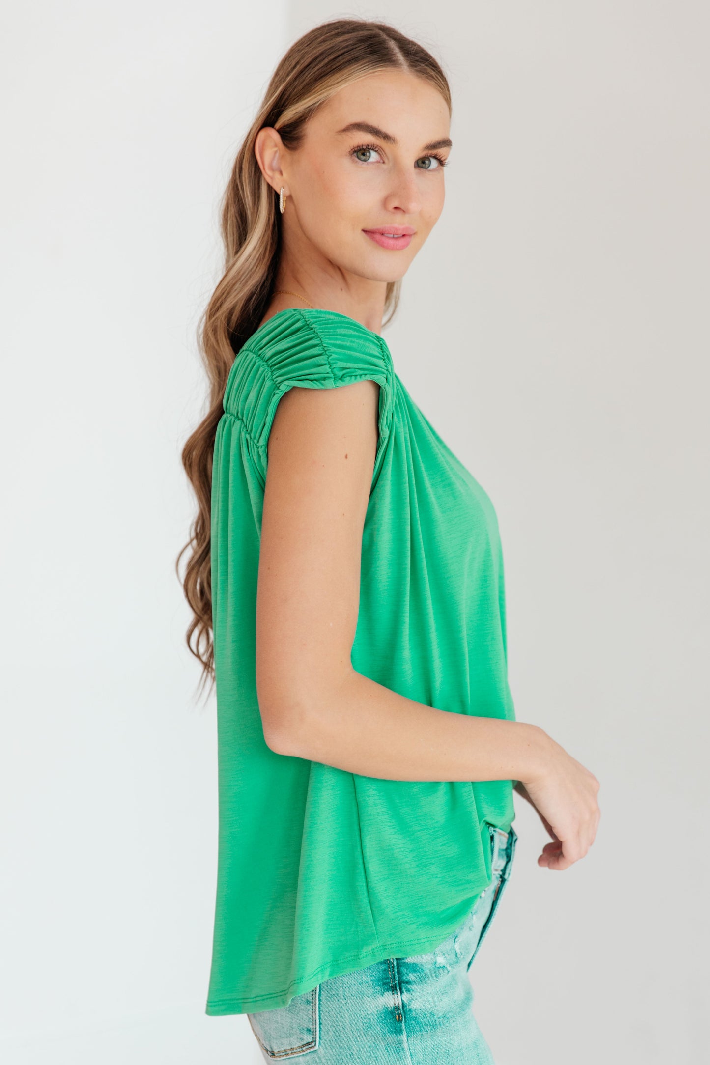 Ruched Cap Sleeve Top in Emerald - Hey Hunni LLC