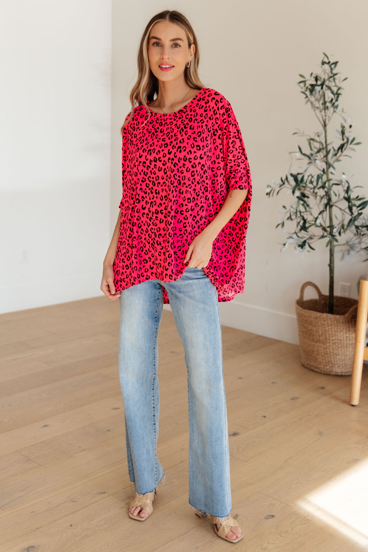 Essential Blouse in Hot Pink Leopard - Hey Hunni LLC