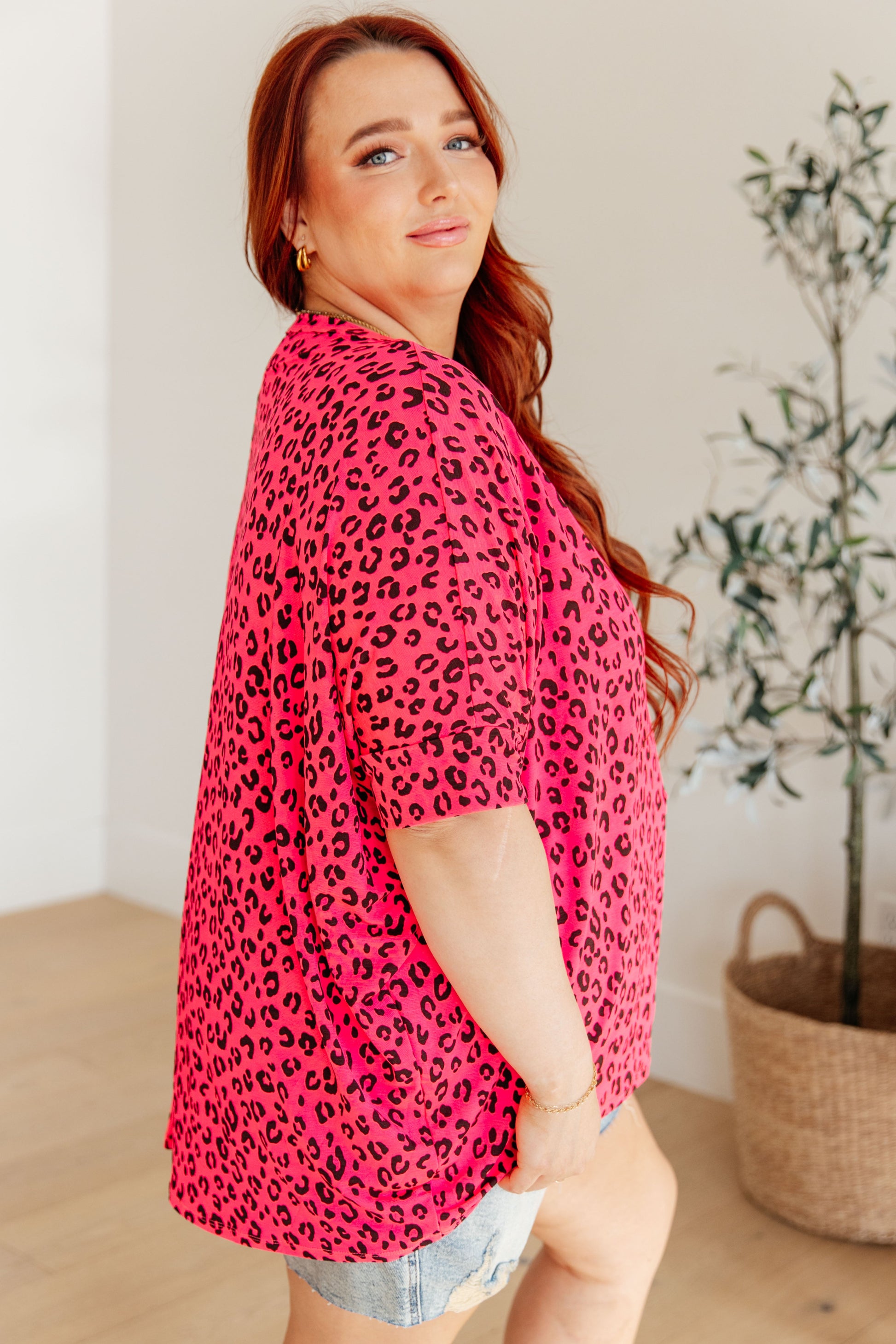 Essential Blouse in Hot Pink Leopard - Hey Hunni LLC