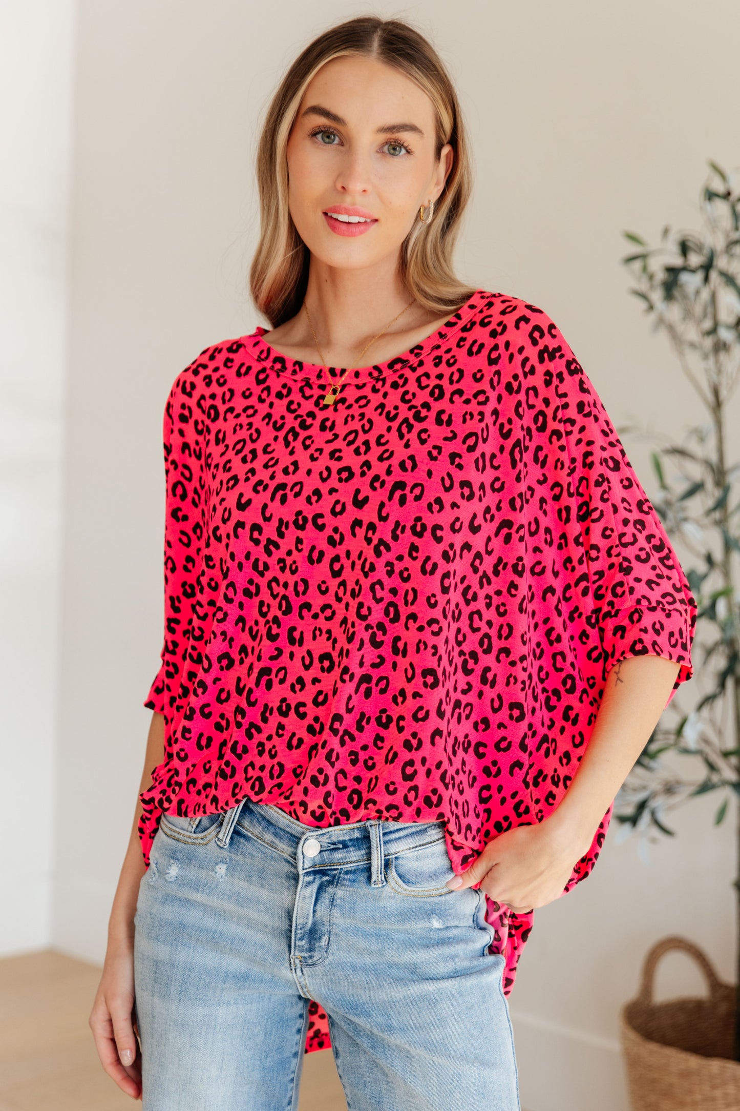 Essential Blouse in Hot Pink Leopard - Hey Hunni LLC