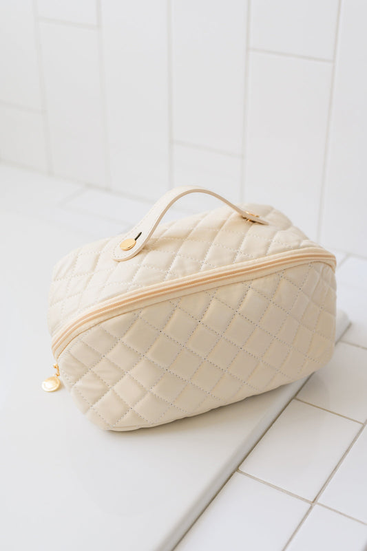 Large Capacity Quilted Makeup Bag in Cream - Hey Hunni LLC