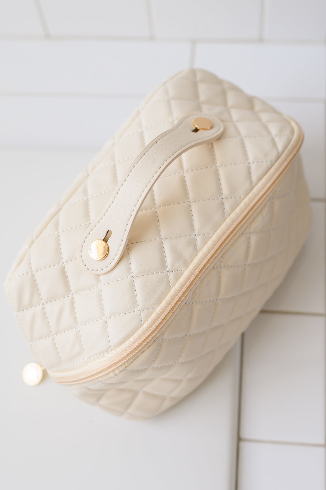 Large Capacity Quilted Makeup Bag in Cream - Hey Hunni LLC