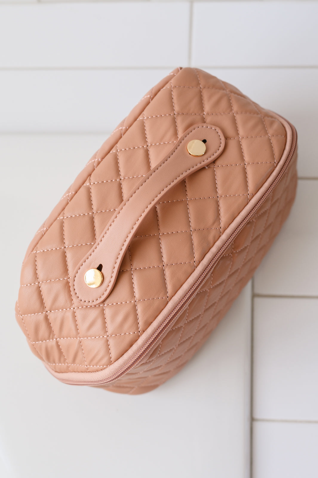 Large Capacity Quilted Makeup Bag in Pink - Hey Hunni LLC