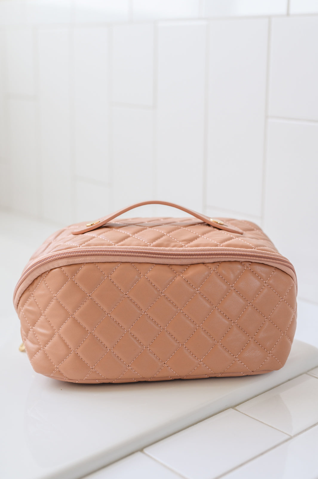 Large Capacity Quilted Makeup Bag in Pink - Hey Hunni LLC