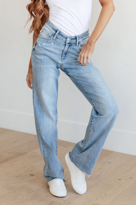 Mildred High Rise V Front Waistband Straight Jeans - Hey Hunni LLC