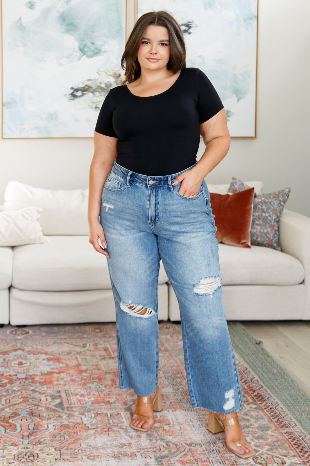 Nora High Rise Rigid Magic Destroy Slim Straight Jeans - Hey Hunni LLC