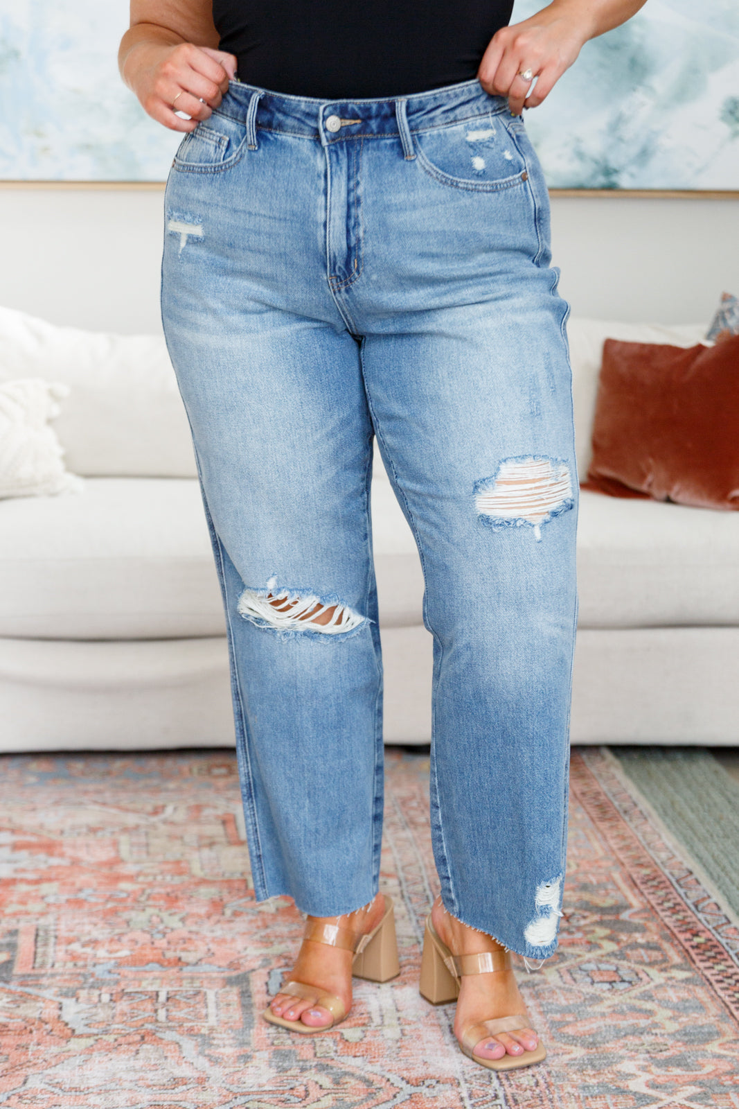 Nora High Rise Rigid Magic Destroy Slim Straight Jeans - Hey Hunni LLC