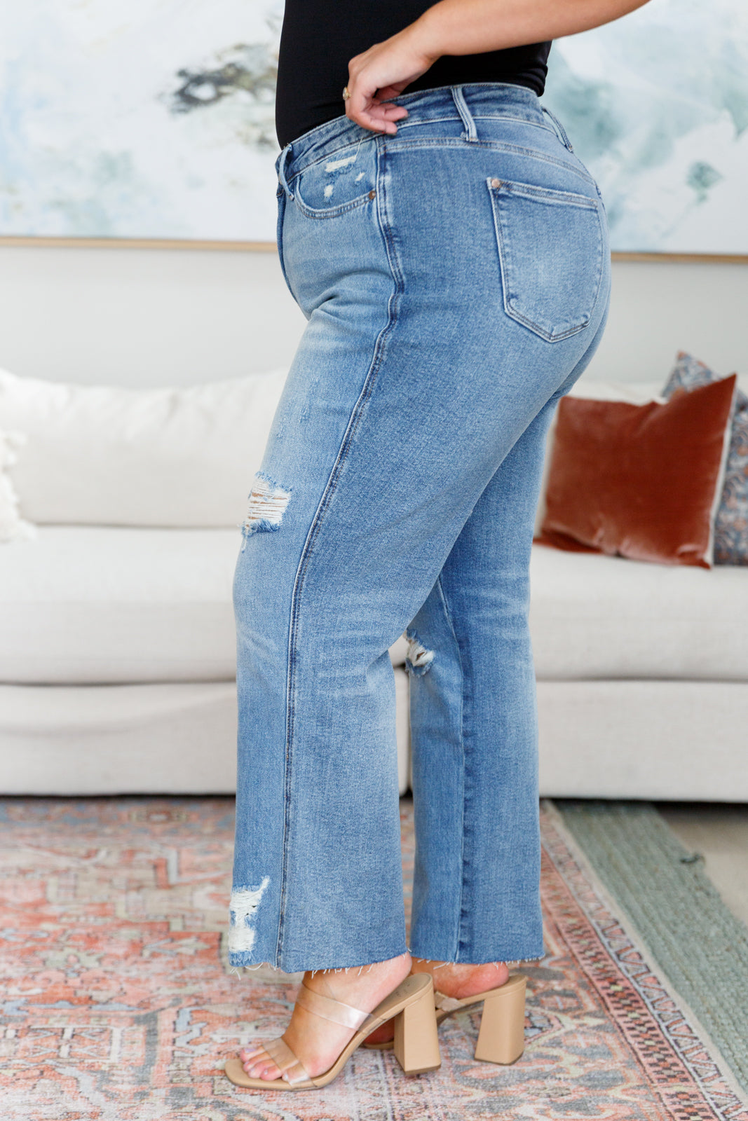 Nora High Rise Rigid Magic Destroy Slim Straight Jeans - Hey Hunni LLC