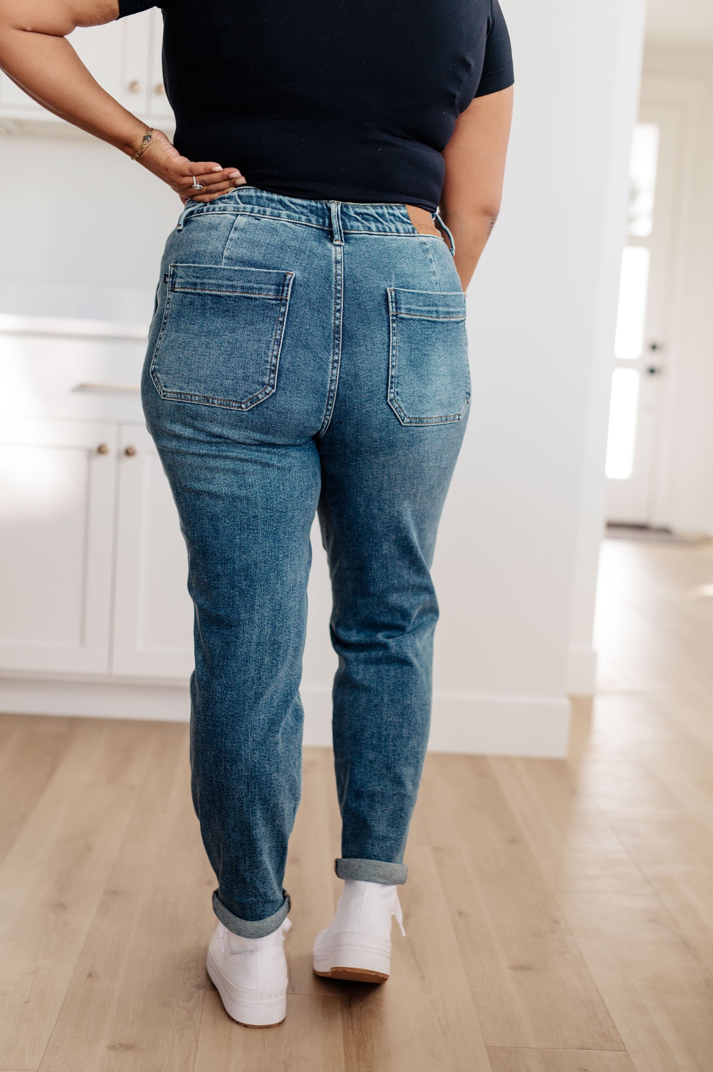 Payton Pull On Denim Joggers in Medium Wash - Hey Hunni LLC