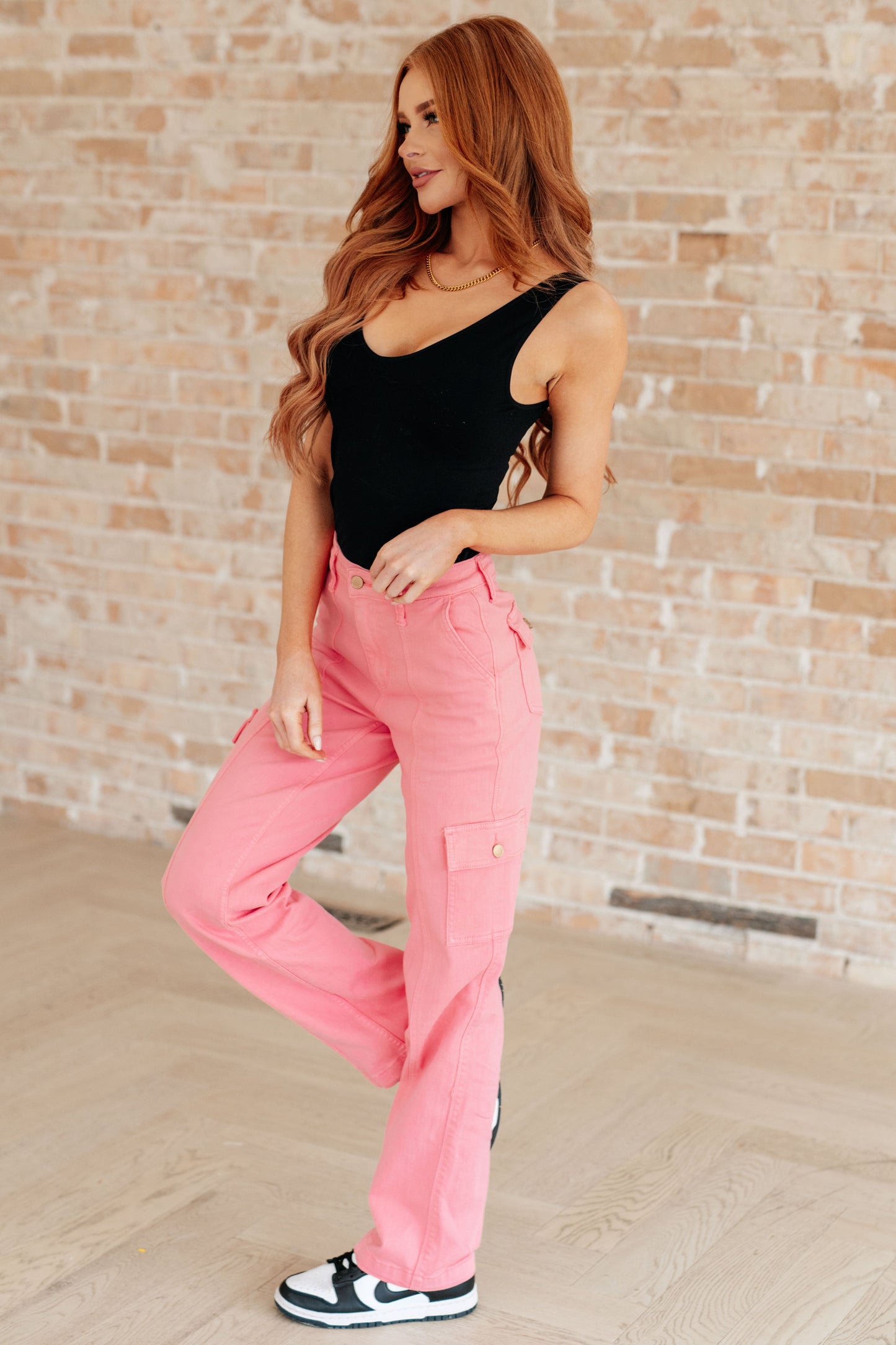 Peggy High Rise Cargo Straight Jeans in Pink - Hey Hunni LLC