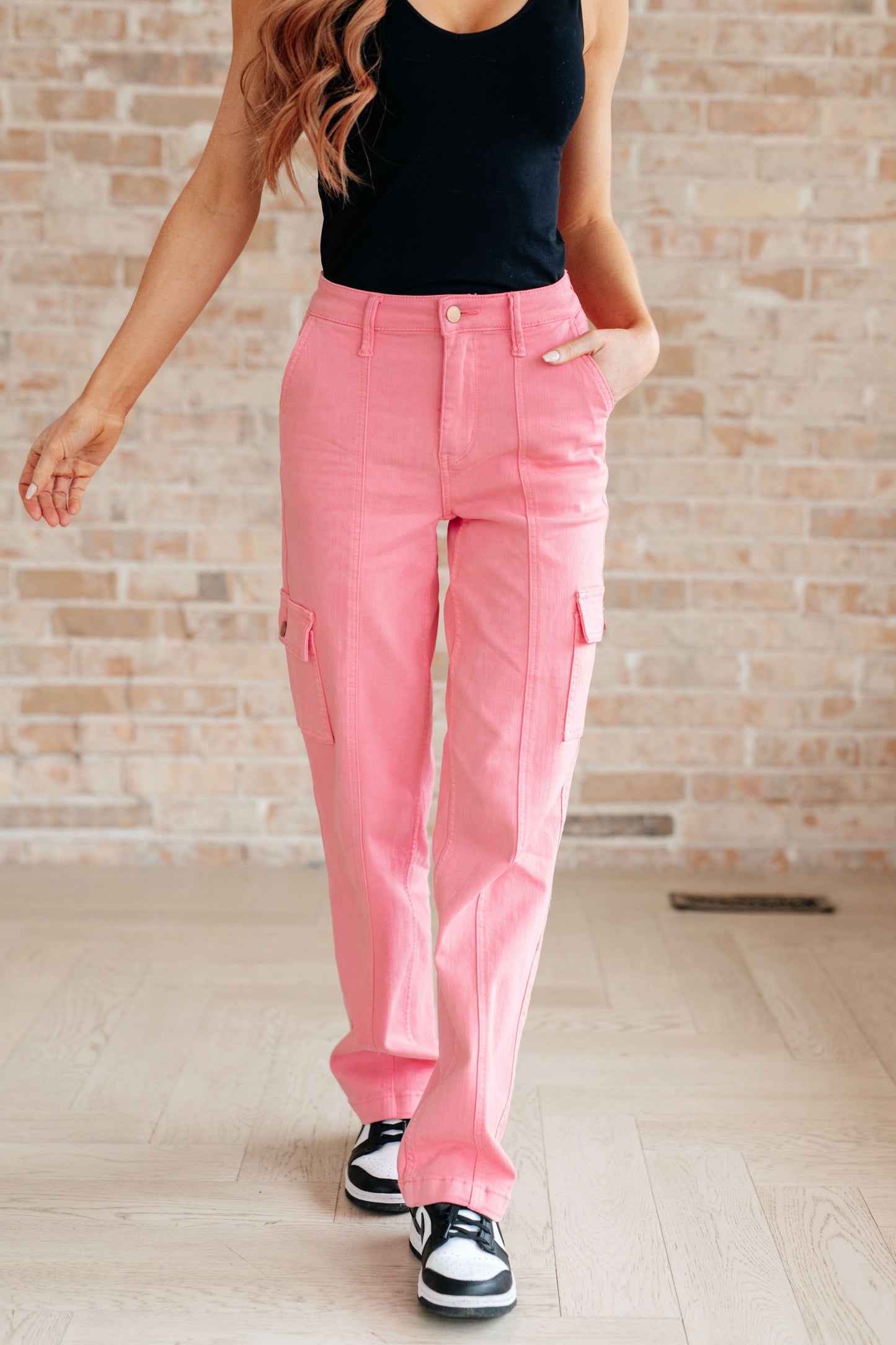 Peggy High Rise Cargo Straight Jeans in Pink - Hey Hunni LLC