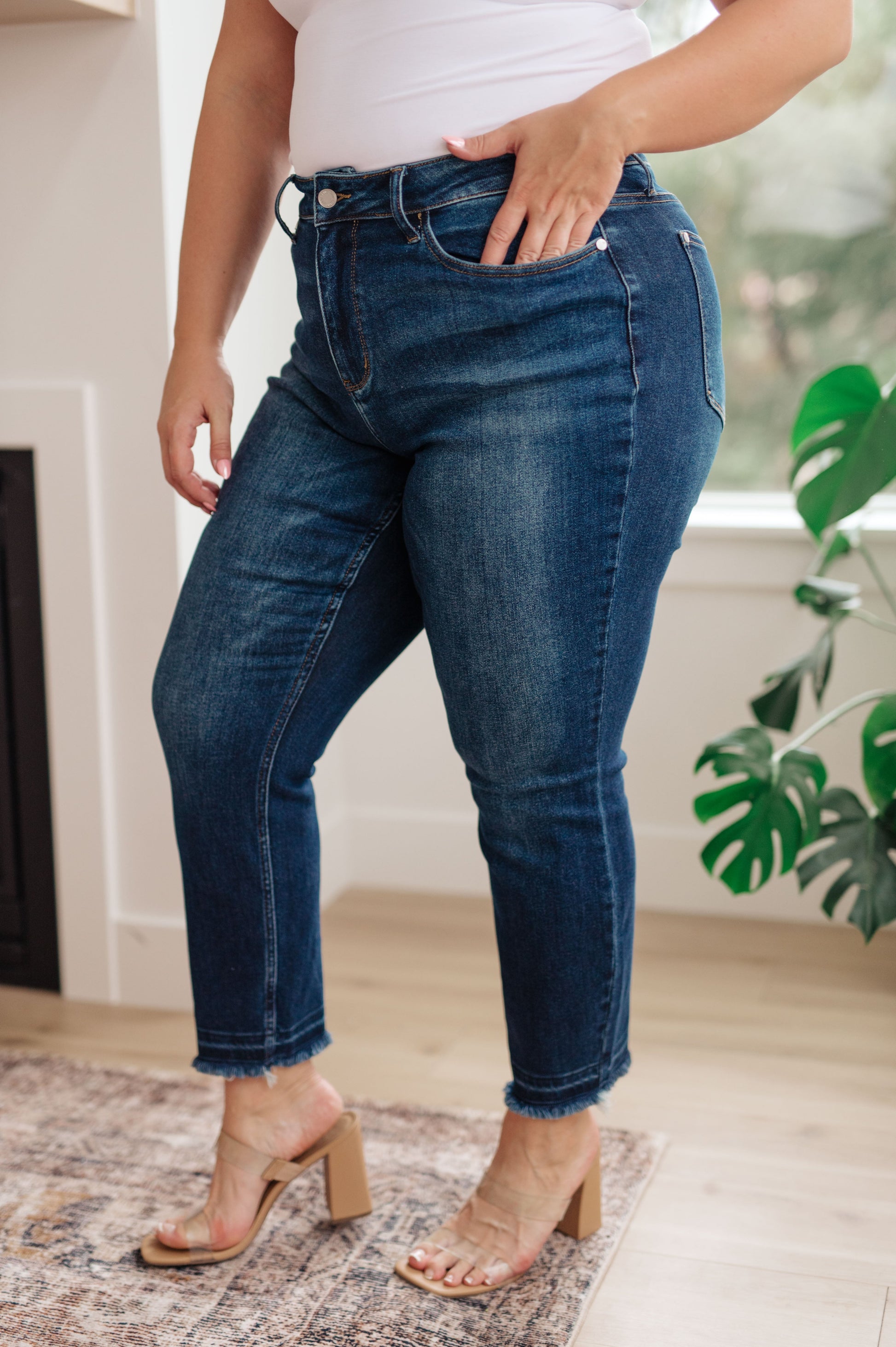 Phillipa High Rise Release Hem Slim Jeans - Hey Hunni LLC