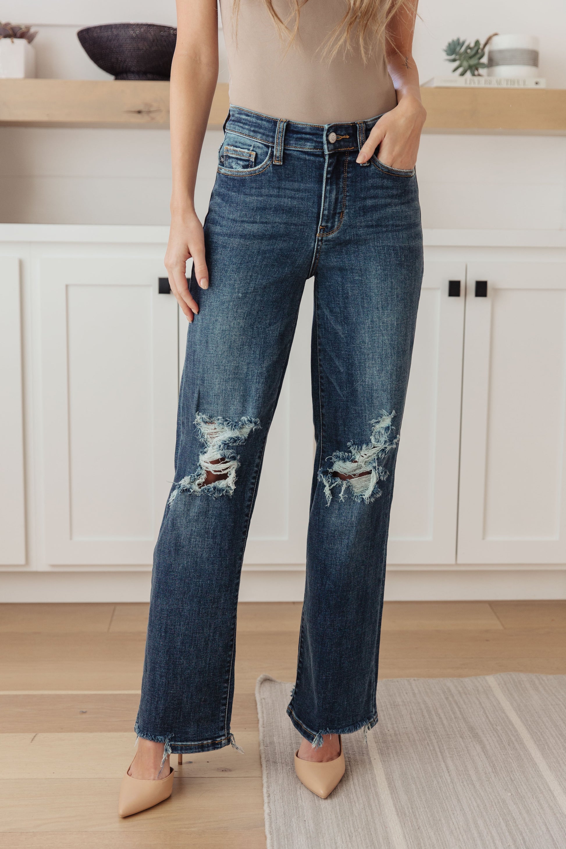 Rose High Rise 90's Straight Jeans in Dark Wash - Hey Hunni LLC