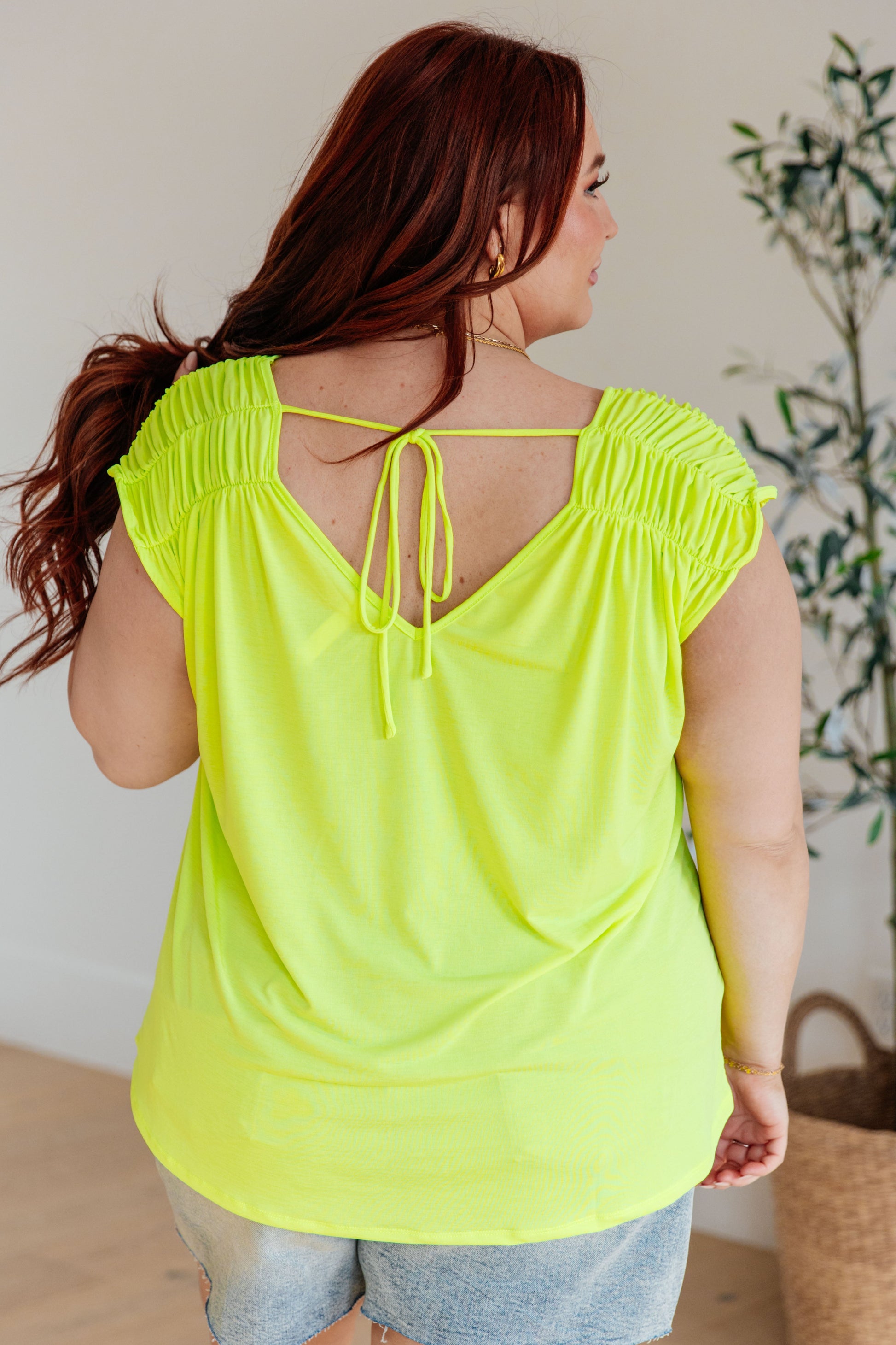 Ruched Cap Sleeve Top in Neon Green - Hey Hunni LLC