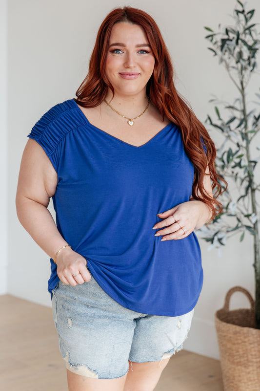 Ruched Cap Sleeve Top in Royal Blue - Hey Hunni LLC