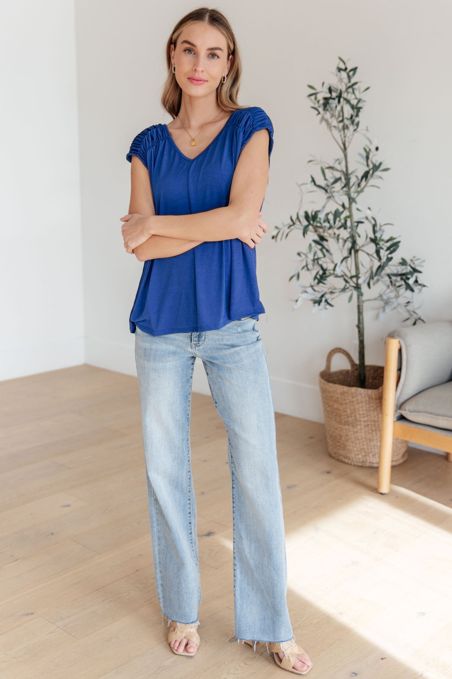 Ruched Cap Sleeve Top in Royal Blue - Hey Hunni LLC