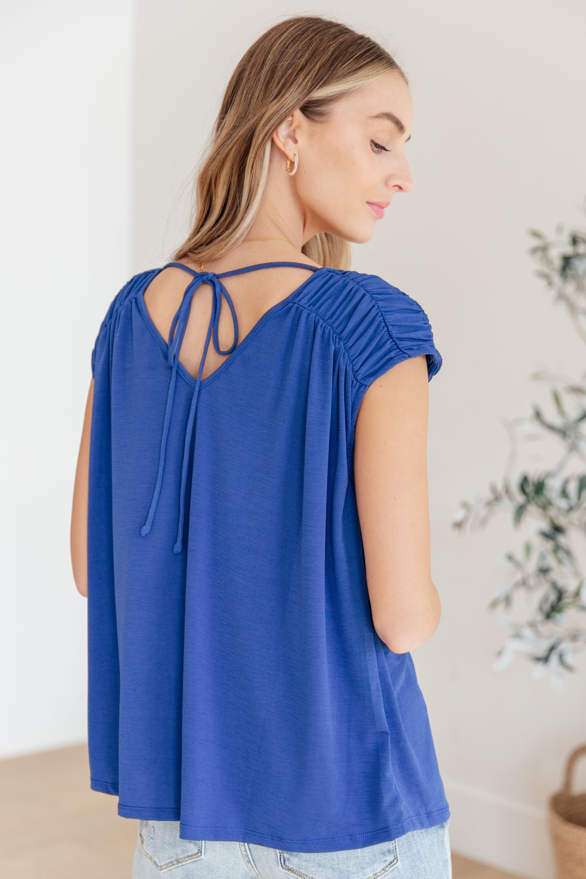 Ruched Cap Sleeve Top in Royal Blue - Hey Hunni LLC