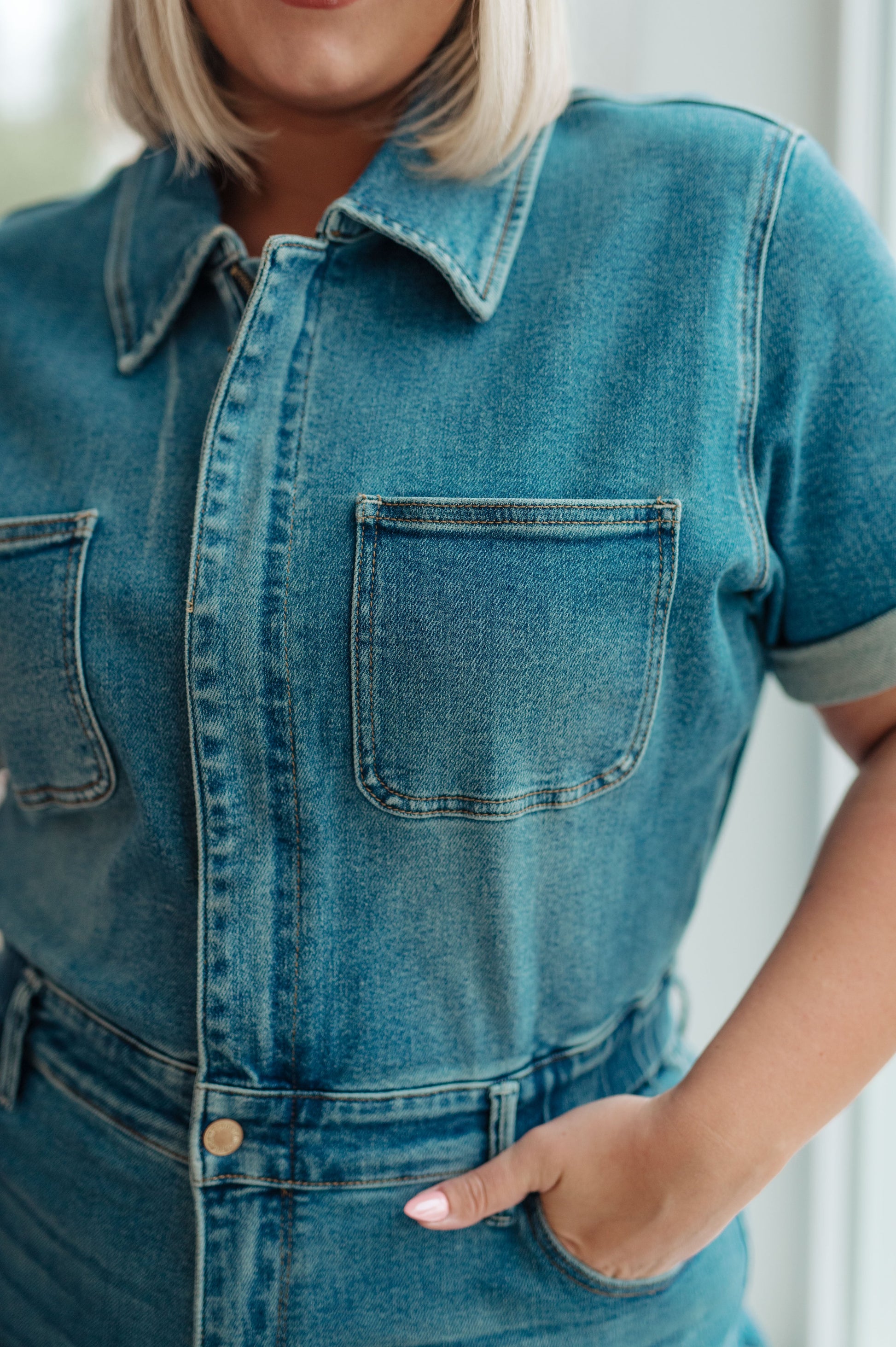 Sylvia Short Sleeve Denim Jumpsuit - Hey Hunni LLC