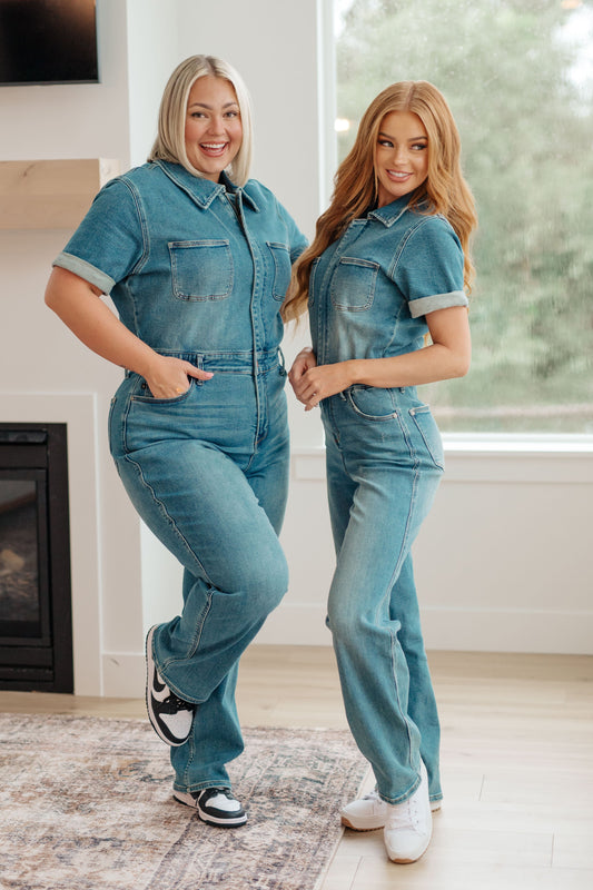 Sylvia Short Sleeve Denim Jumpsuit - Hey Hunni LLC