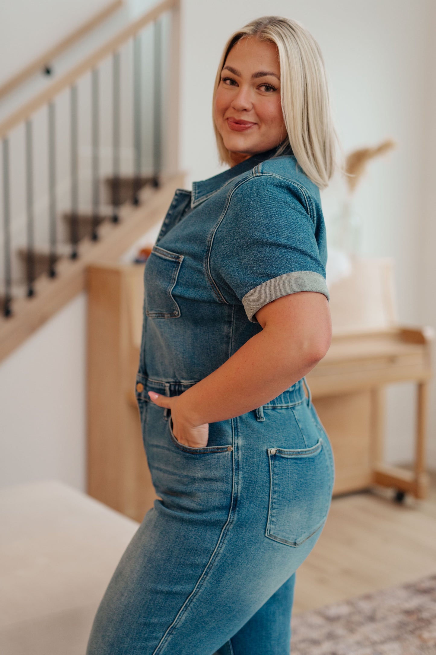 Sylvia Short Sleeve Denim Jumpsuit - Hey Hunni LLC