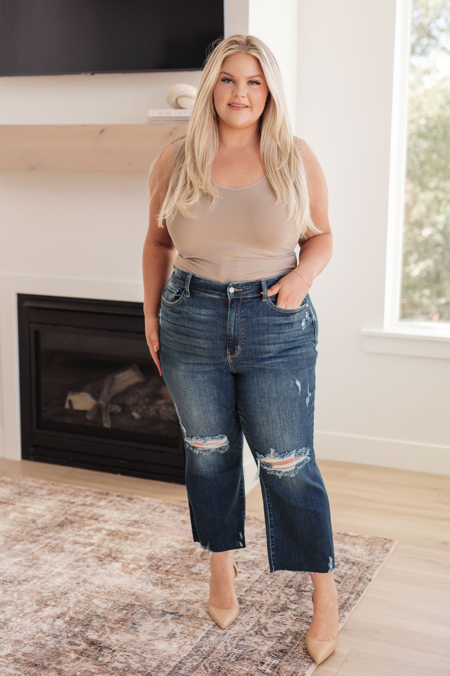 Whitney High Rise Distressed Wide Leg Crop Jeans - Hey Hunni LLC