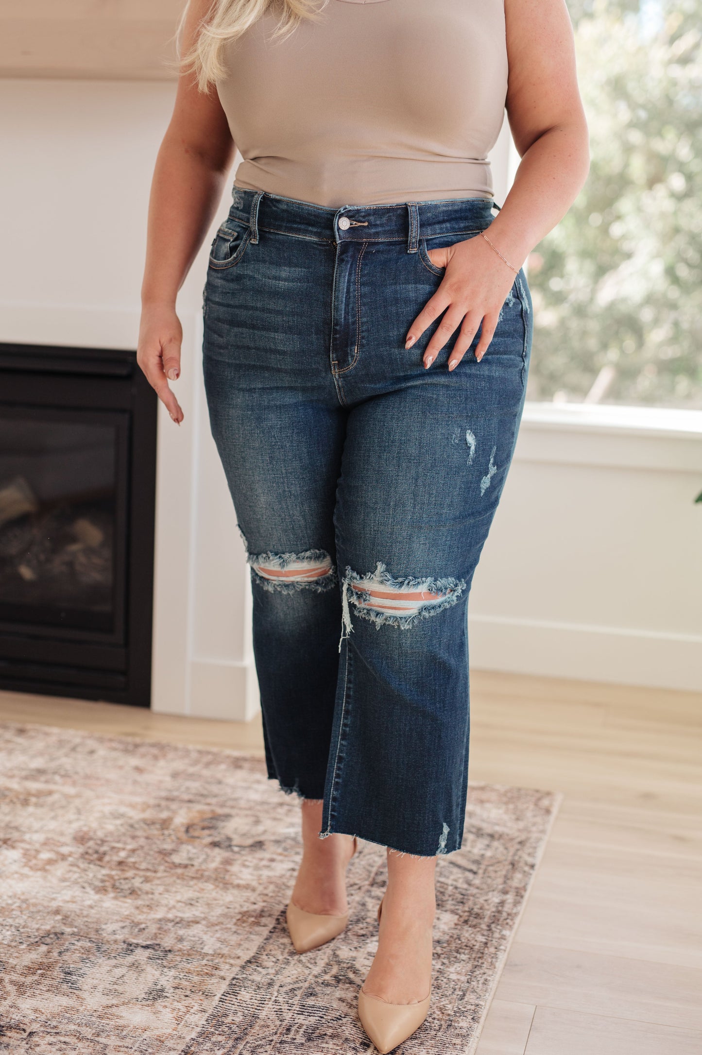 Whitney High Rise Distressed Wide Leg Crop Jeans - Hey Hunni LLC