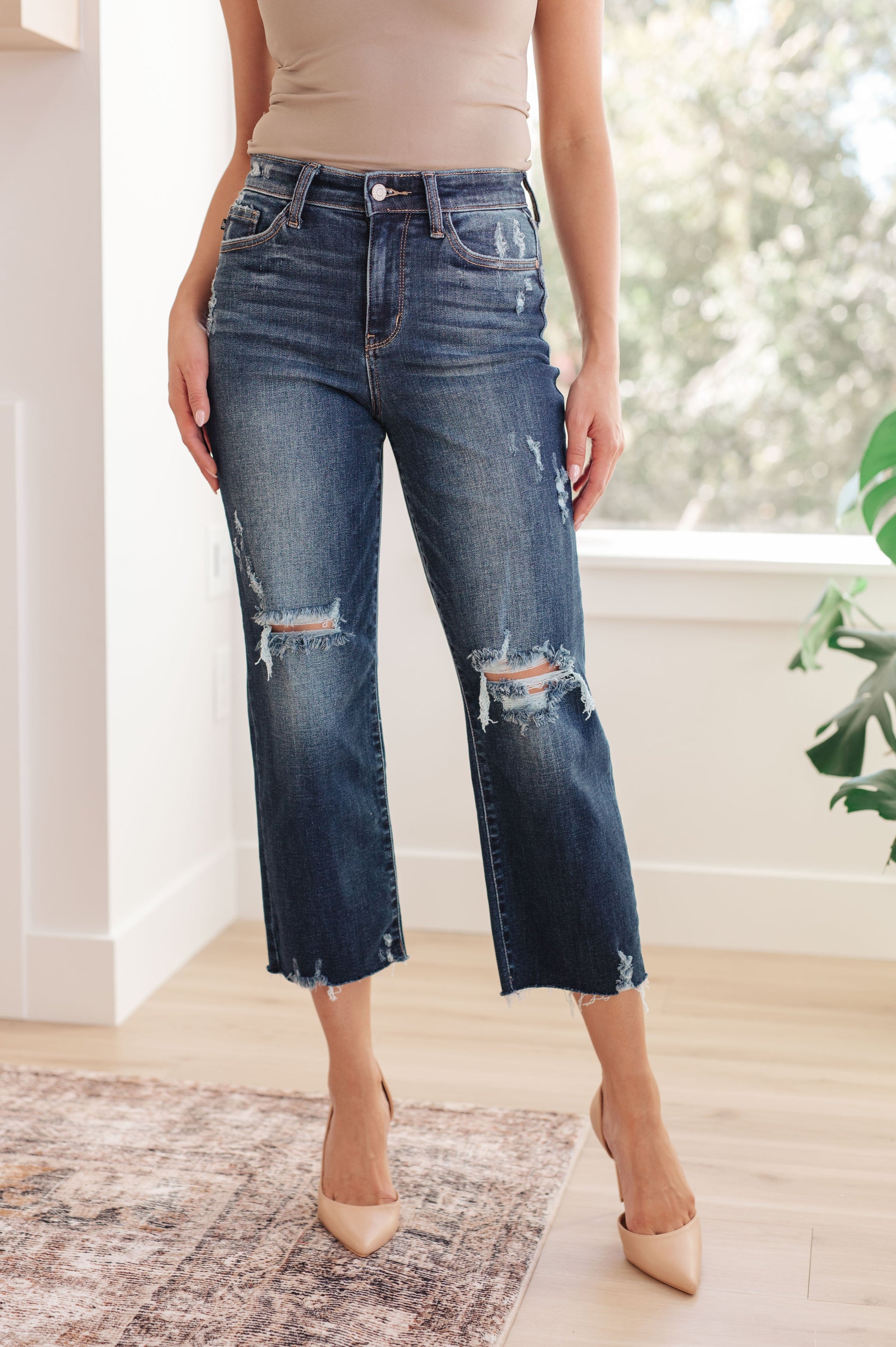 Whitney High Rise Distressed Wide Leg Crop Jeans - Hey Hunni LLC