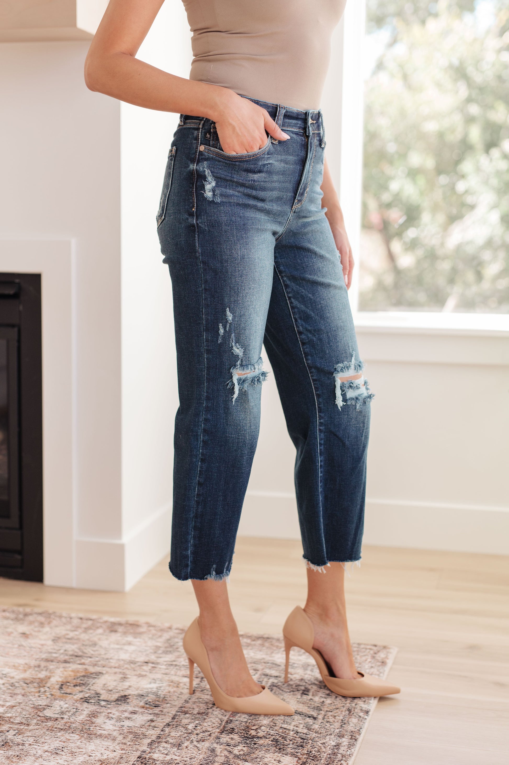 Whitney High Rise Distressed Wide Leg Crop Jeans - Hey Hunni LLC