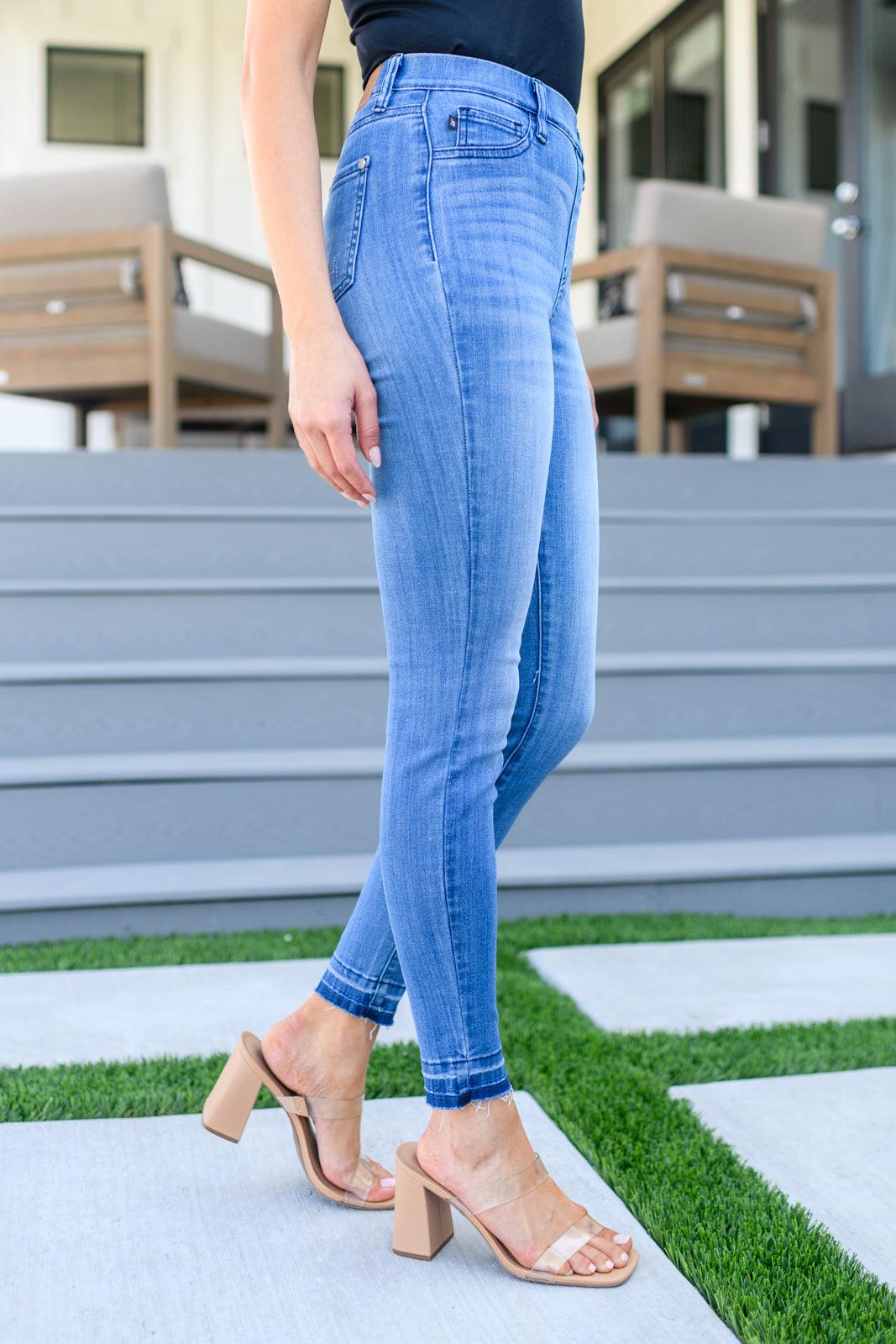 Amanda High Rise Pull on Release Hem Skinny Jeans - Hey Hunni LLC