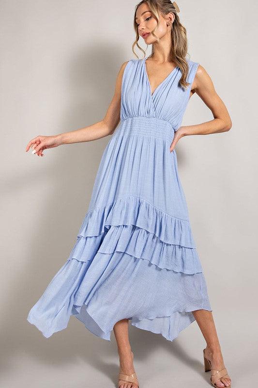 Angela V Neck Ruffle Maxi Dress - Hey Hunni LLC