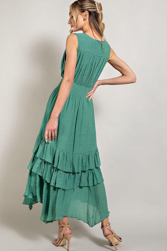 Angela V Neck Ruffle Maxi Dress - Hey Hunni LLC