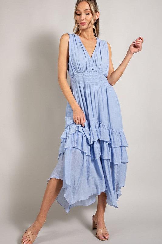 Angela V Neck Ruffle Maxi Dress - Hey Hunni LLC