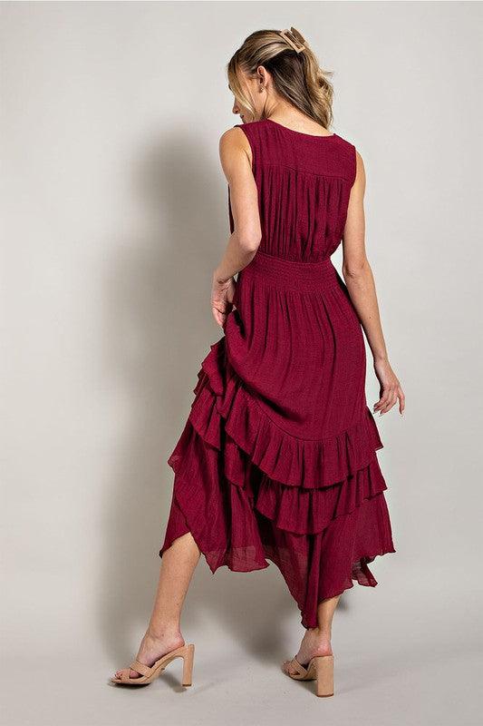 Angela V Neck Ruffle Maxi Dress - Hey Hunni LLC