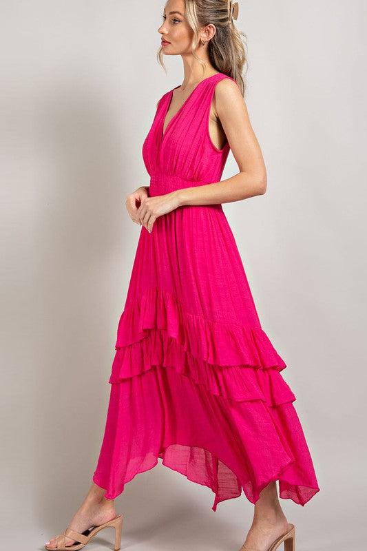 Angela V Neck Ruffle Maxi Dress - Hey Hunni LLC