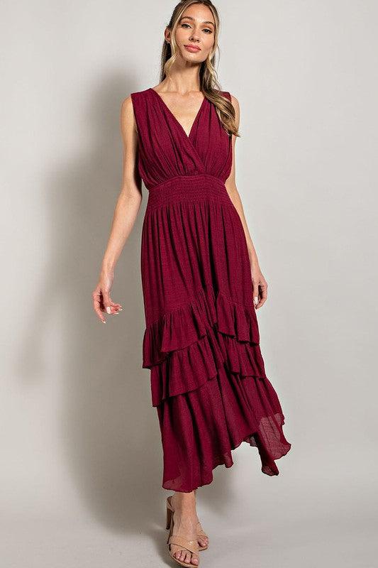 Angela V Neck Ruffle Maxi Dress - Hey Hunni LLC