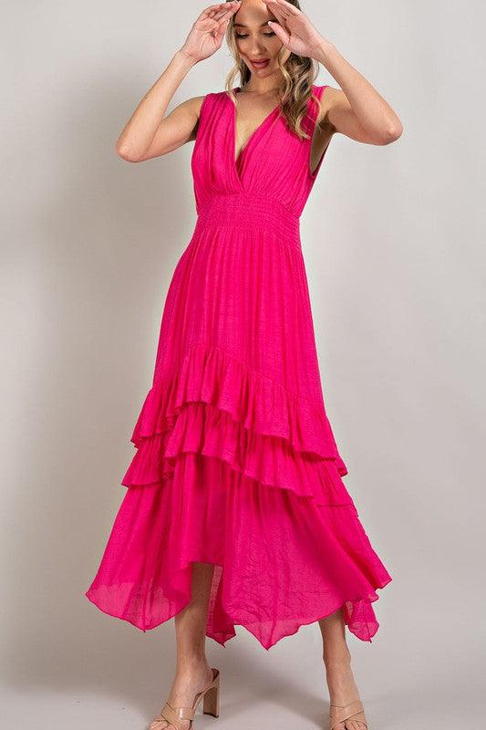 Angela V Neck Ruffle Maxi Dress - Hey Hunni LLC