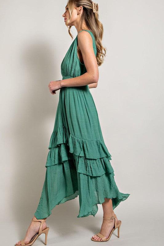 Angela V Neck Ruffle Maxi Dress - Hey Hunni LLC