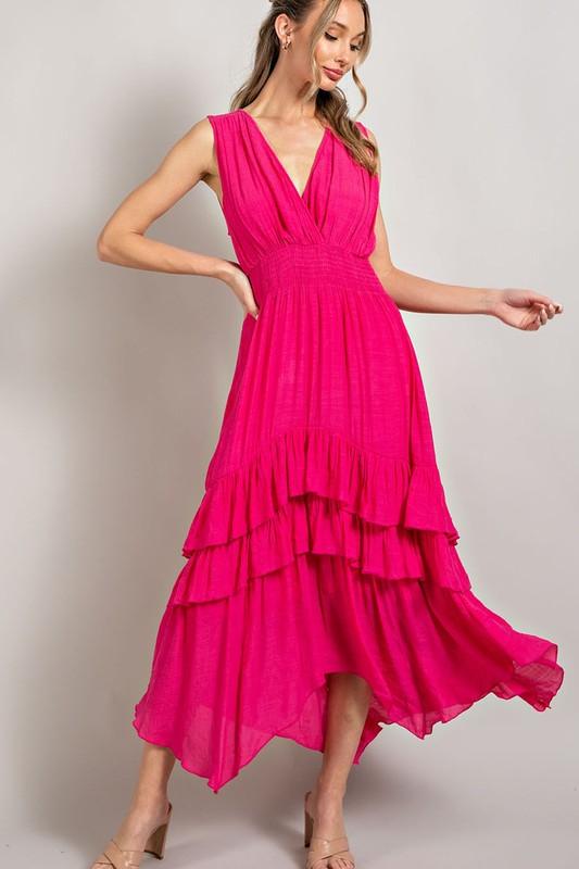 Angela V Neck Ruffle Maxi Dress - Hey Hunni LLC