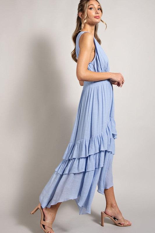 Angela V Neck Ruffle Maxi Dress - Hey Hunni LLC