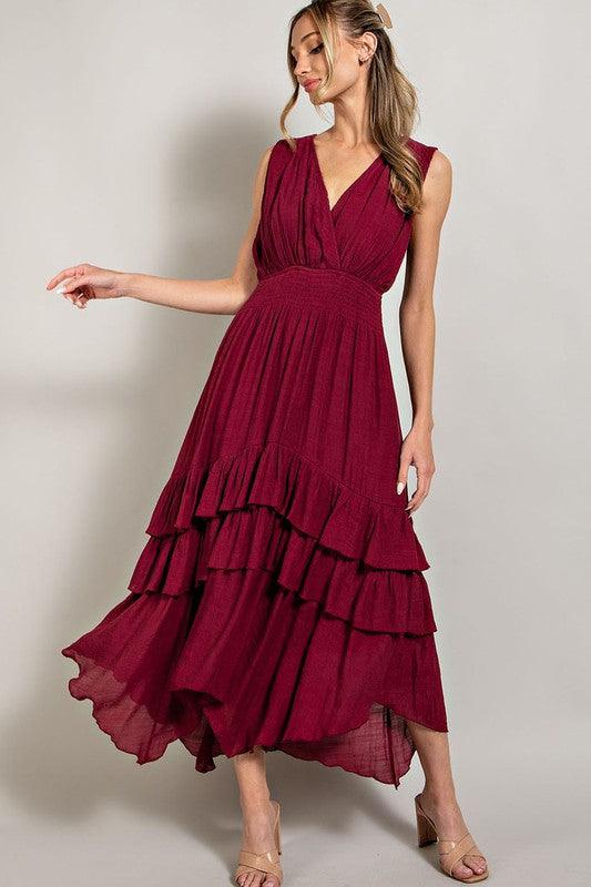 Angela V Neck Ruffle Maxi Dress - Hey Hunni LLC