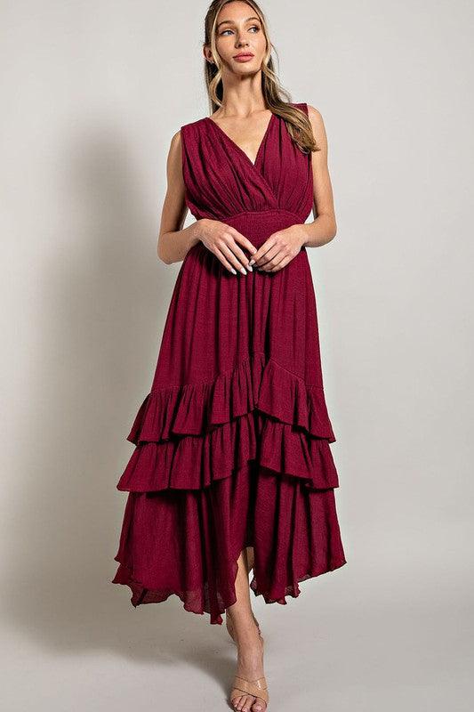 Angela V Neck Ruffle Maxi Dress - Hey Hunni LLC