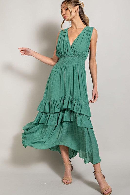 Angela V Neck Ruffle Maxi Dress - Hey Hunni LLC